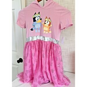 Bluey Character Kids' Girls Dress Pink Taffeta Tutu Hoodie Sz 14 Chilli Bandit